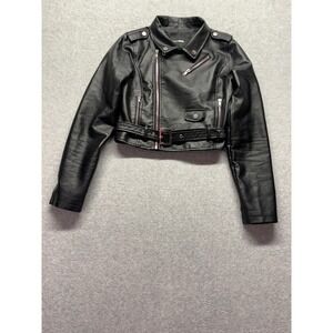 Fashion Nova Black Faux Leather Cropped Moto Biker Jacket Small 13281PUD